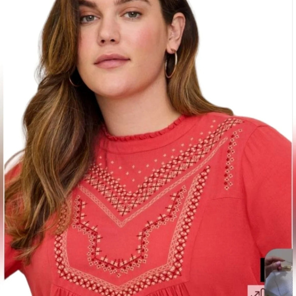 Torrid Women's Washable Crinkle Gauze Relaxed Embroidered Blouse Size 1 1X - Picture 3 of 12